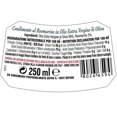Olivenolje Extra Virgin med Rosmarin urter 0,25l Bordflaske